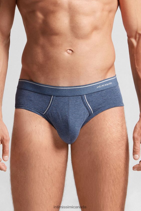 Underwear CA Intimissimi Men Supima Cotton Briefs with Visible Elastic 081I-Denim Blue Blend/Light Grey Blend DD6R6T118 - Image 1
