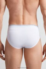 Underwear CA Intimissimi Men Supima Cotton Briefs with Visible Elastic 6986-White/Blue DD6R6T122 - Image 2