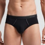 Underwear CA Intimissimi Men Supima Cotton Briefs with Visible Elastic 7007-Black/Charcoal Grey Melange DD6R6T121