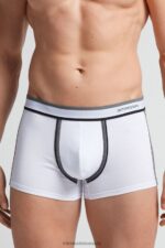 Underwear CA Intimissimi Men Two-Tone Stretch Supima Cotton Boxers 384I-White/Graphite Blend DD6R6T101