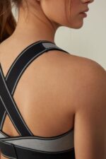 Underwear CA Intimissimi Women In Action Bra Top with Supima Cotton Lining 7539-Mid Grey Melange/Black DD6R6T742 - Image 4