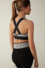 Underwear CA Intimissimi Women In Action Bra Top with Supima Cotton Lining 7539-Mid Grey Melange/Black DD6R6T742 - Image 5