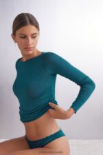 Underwear CA Intimissimi Women Lace and Microfibre Brazilian Briefs 346J-Teal Blue DD6R6T898 - Image 2