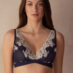Underwear CA Intimissimi Women Pretty Flowers Lara Triangle Bra 347I-Deep Blue/Vanilla DD6R6T784