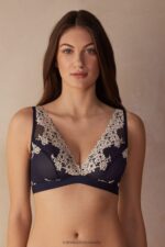 Underwear CA Intimissimi Women Pretty Flowers Lara Triangle Bra 347I-Deep Blue/Vanilla DD6R6T784