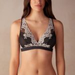 Underwear CA Intimissimi Women Pretty Flowers Lara Triangle Bra 9887-Black/Ivory DD6R6T803