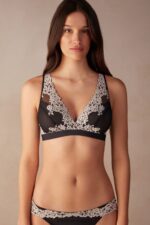 Underwear CA Intimissimi Women Pretty Flowers Lara Triangle Bra 9887-Black/Ivory DD6R6T803