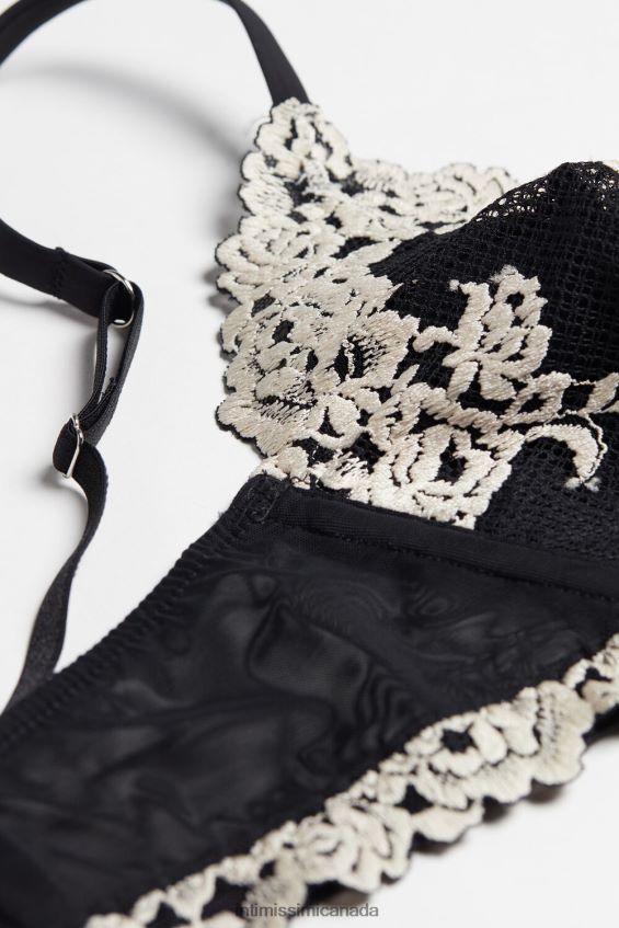 Underwear CA Intimissimi Women Pretty Flowers Lucia Triangle Bra 9887-Black/Ivory DD6R6T785 - Image 6