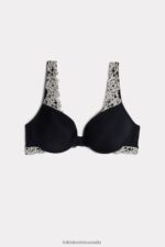 Underwear CA Intimissimi Women Pretty Flowers Microfibre Bellissima Push-Up Bra 9887-Black/Ivory DD6R6T802 - Image 6