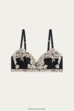 Underwear CA Intimissimi Women Pretty Flowers Tiziana Triangle Bra 9887-Black/Ivory DD6R6T749 - Image 5