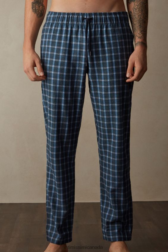 Apparel CA Intimissimi Men Full-Length Check Pattern Brushed Plain-Weave Pants 089J-Blue Check DD6R6T199