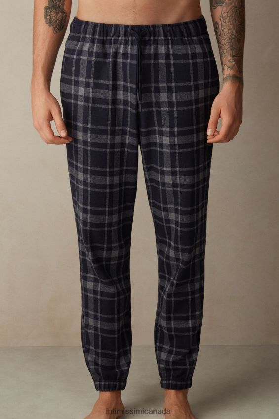 Apparel CA Intimissimi Men Full-Length Check Tricot Trousers 097J-Charcoal Grey Melange/Midnight Blue DD6R6T200