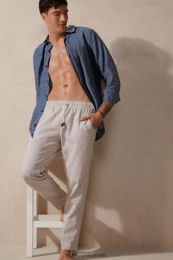 Apparel CA Intimissimi Men Linen and Cotton Trousers 917I-White Linen DD6R6T208