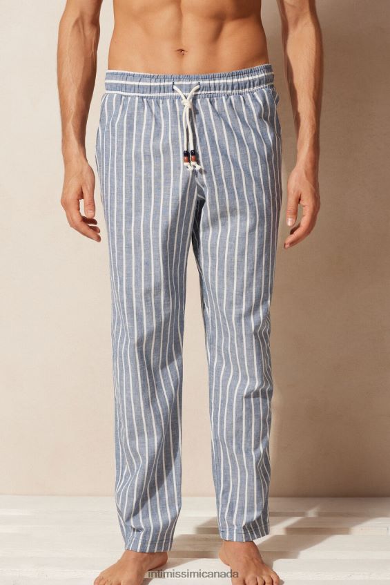 Apparel CA Intimissimi Men Striped Linen and Cotton Trousers 292J-Denim Blue/White Linen Stripes DD6R6T164