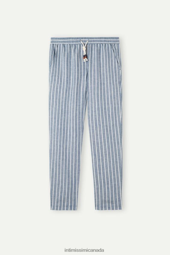Apparel CA Intimissimi Men Striped Linen and Cotton Trousers 292J-Denim Blue/White Linen Stripes DD6R6T164