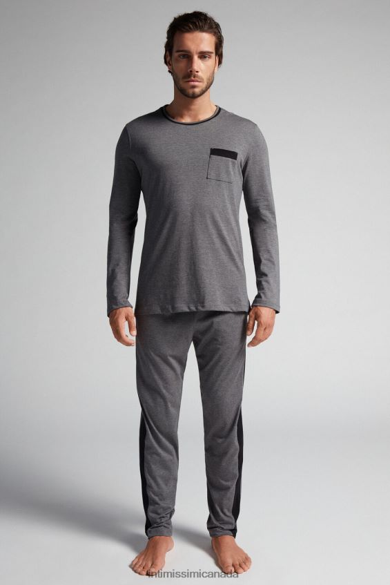Apparel CA Intimissimi Men Long Basic Supima Cotton Pyjamas 5227-Charcoal Grey Melange DD6R6T307