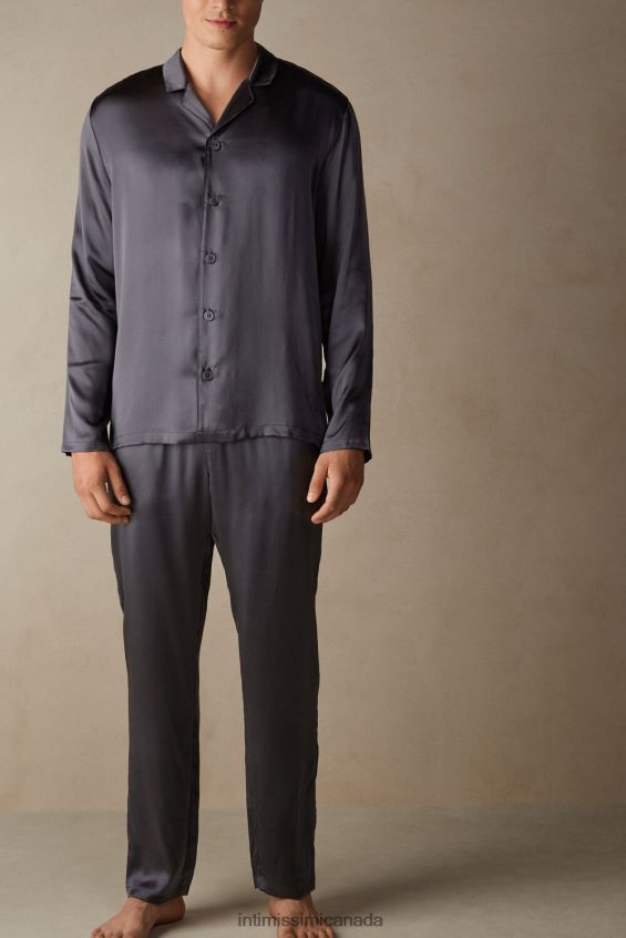 Apparel CA Intimissimi Men Long Silk Pyjamas With Piping 037J-Dark Grey DD6R6T302