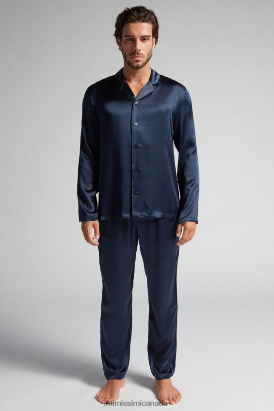 Apparel CA Intimissimi Men Long Silk Pyjamas With Piping 800-Midnight Blue DD6R6T308