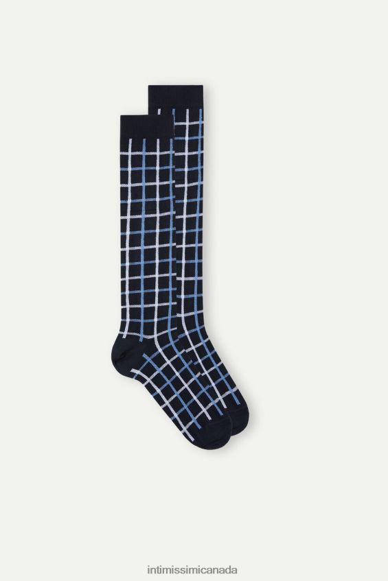 Socks CA Intimissimi Men Long Patterned Cotton Socks 187J-Dark Blue Check DD6R6T333