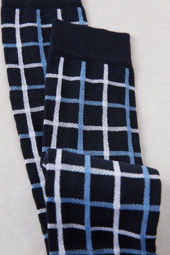 Socks CA Intimissimi Men Long Patterned Cotton Socks 187J-Dark Blue Check DD6R6T333