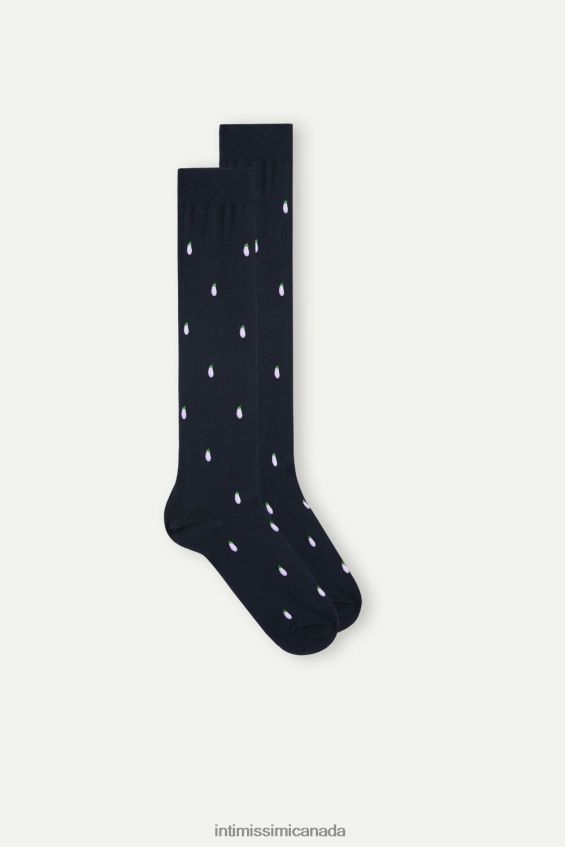 Socks CA Intimissimi Men Long Patterned Cotton Socks 188J-Aubergine-Print Dark Blue DD6R6T331