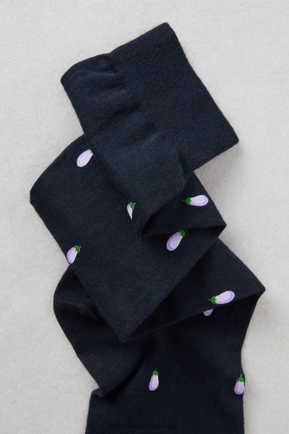 Socks CA Intimissimi Men Long Patterned Cotton Socks 188J-Aubergine-Print Dark Blue DD6R6T331