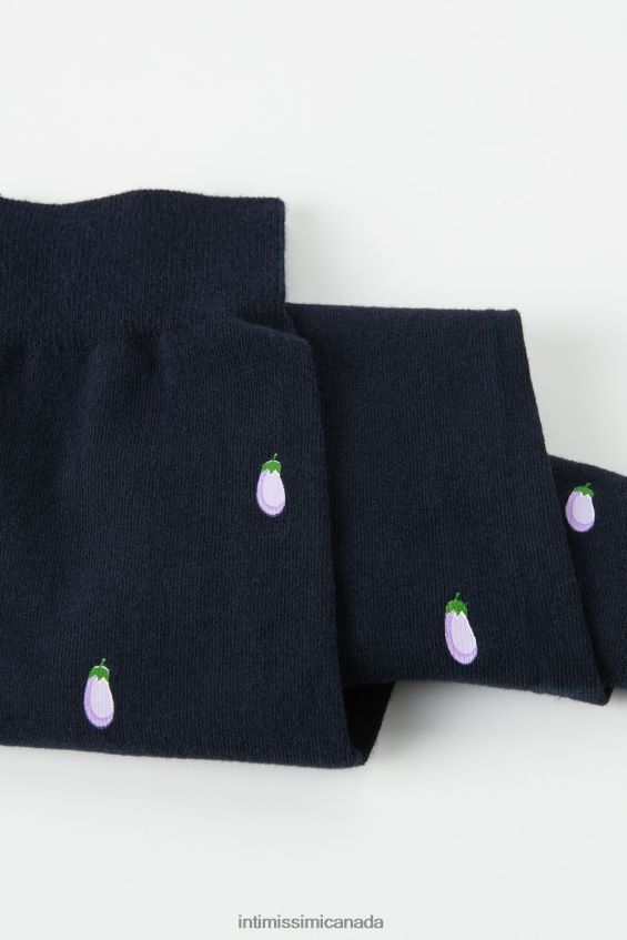 Socks CA Intimissimi Men Long Patterned Cotton Socks 188J-Aubergine-Print Dark Blue DD6R6T331