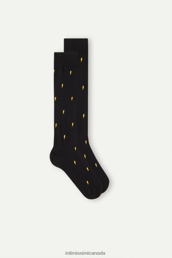 Socks CA Intimissimi Men Long Patterned Cotton Socks 197J-Lightning-Print Black DD6R6T323
