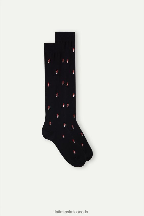 Socks CA Intimissimi Men Long Patterned Cotton Socks 198J-Shoe-Print Black DD6R6T326