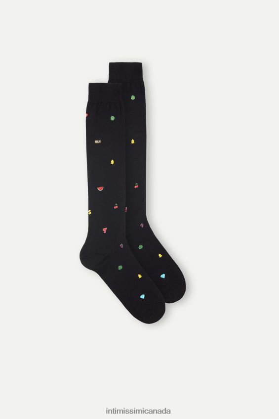 Socks CA Intimissimi Men Long Patterned Cotton Socks 199J-Slot Machine-Print Black DD6R6T329