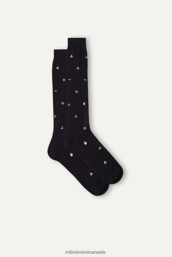 Socks CA Intimissimi Men Long Patterned Cotton Socks 200J-Car Warning Light Print Black DD6R6T328