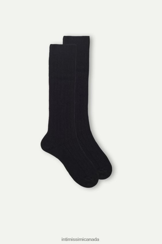 Socks CA Intimissimi Men Long Ribbed Cashmere and Wool Socks 019-Black DD6R6T350