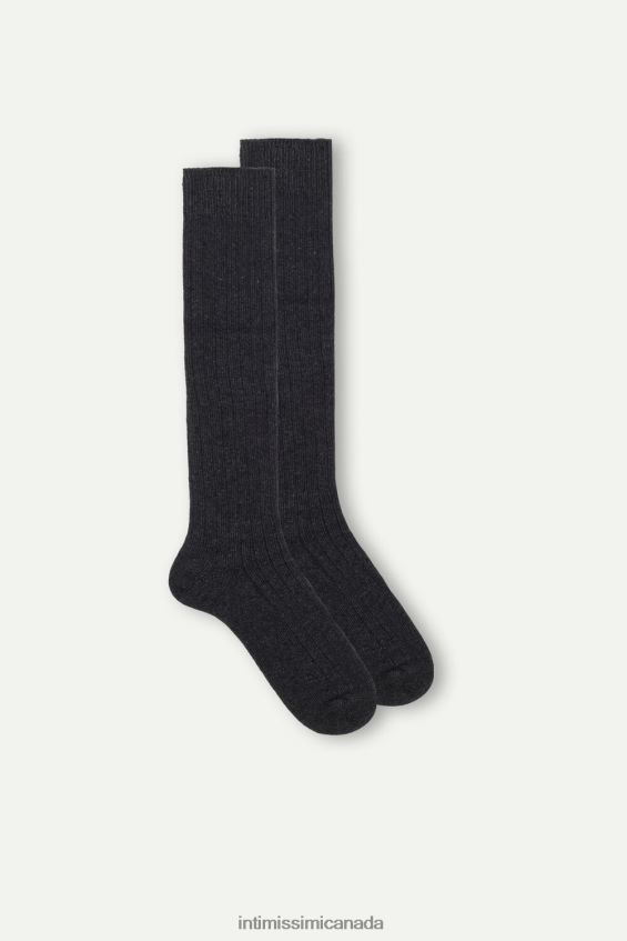 Socks CA Intimissimi Men Long Ribbed Cashmere and Wool Socks 780-Charcoal Grey DD6R6T348