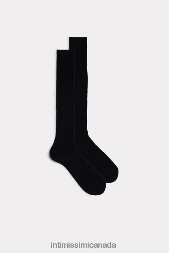 Socks CA Intimissimi Men Long Ribbed Cotton Lisle Socks 019-Black DD6R6T389