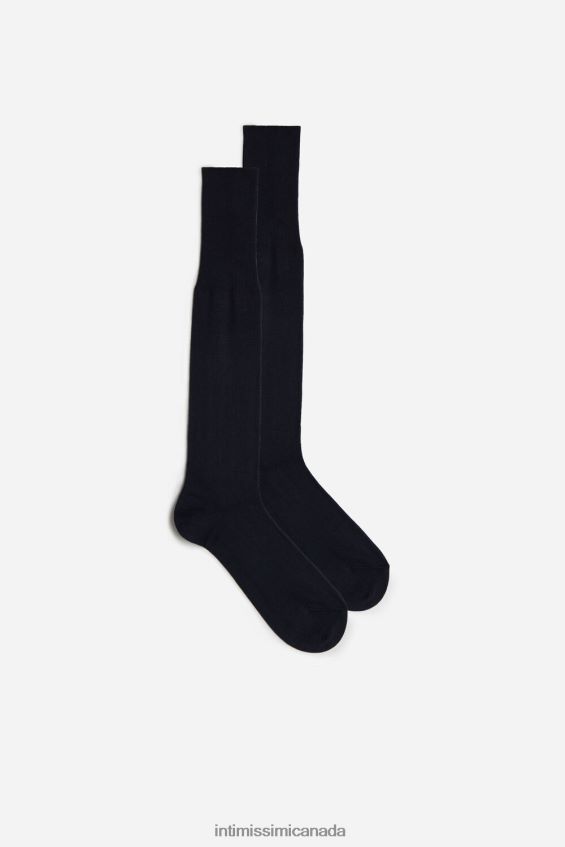 Socks CA Intimissimi Men Long Socks in Cotton-Silk-Cashmere Blend 016-Blue DD6R6T381