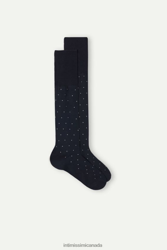 Socks CA Intimissimi Men Long Socks in Patterned Lisle Cotton 049J-Polka Dot-Print Midnight Blue DD6R6T340