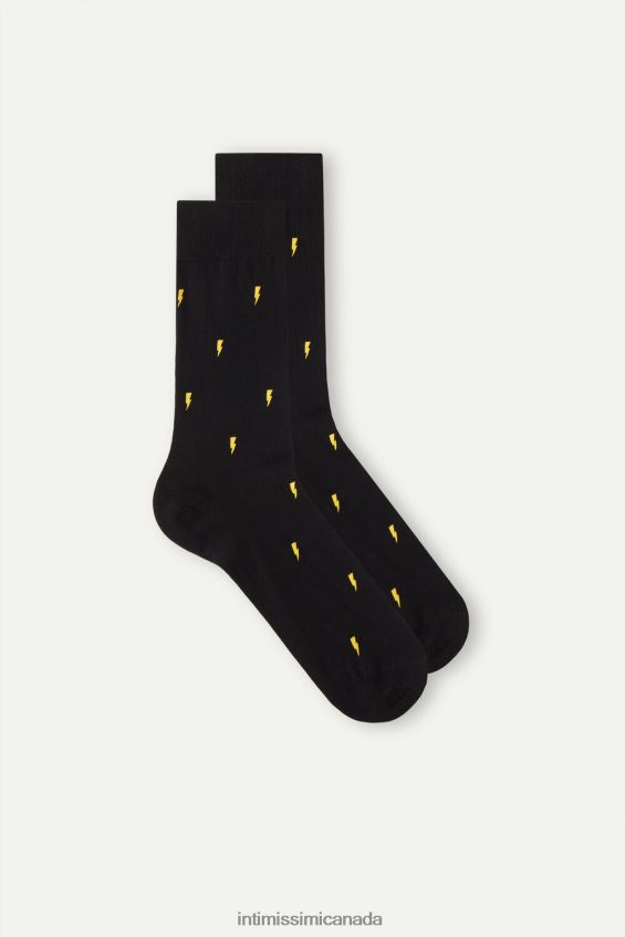 Socks CA Intimissimi Men Short Patterned Cotton Socks 197J-Lightning-Print Black DD6R6T324