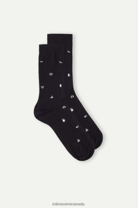 Socks CA Intimissimi Men Short Patterned Cotton Socks 200J-Car Warning Light Print Black DD6R6T325
