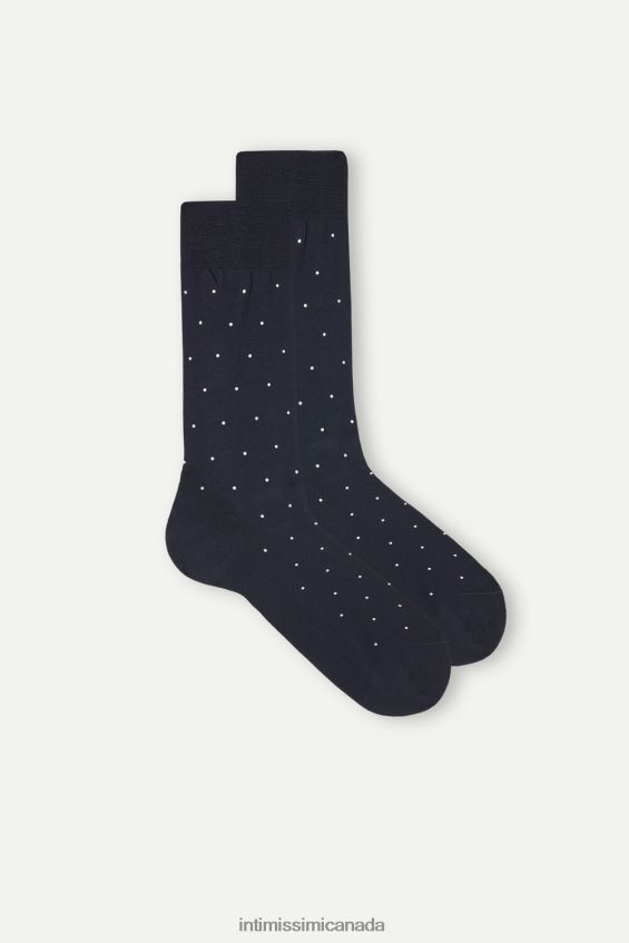 Socks CA Intimissimi Men Short Socks in Patterned Lisle Cotton 049J-Polka Dot-Print Midnight Blue DD6R6T341