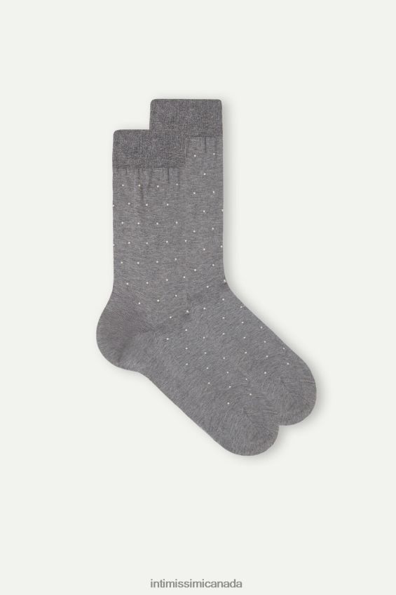 Socks CA Intimissimi Men Short Socks in Patterned Lisle Cotton 063J-Polka Dot-Print Charcoal Grey Melange DD6R6T337