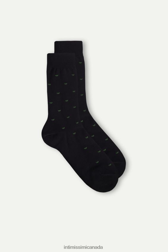 Socks CA Intimissimi Men Short Socks in Patterned Lisle Cotton 195J-Paper Boat-Print Black DD6R6T322