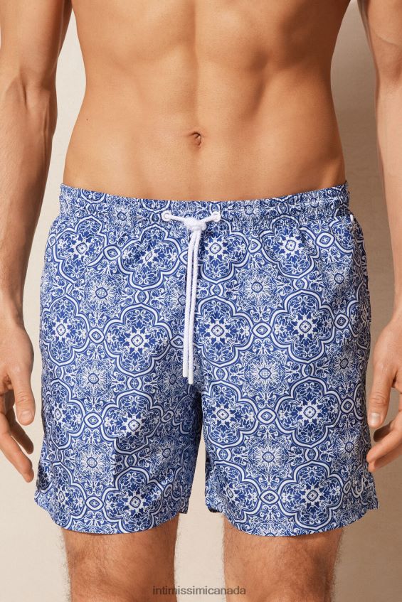 Apparel CA Intimissimi Men Blue Maiolica-Print Swim Shorts 263J-Majolica Print White Blue DD6R6T423
