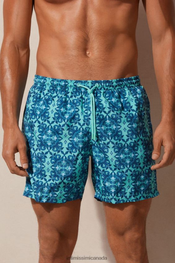 Apparel CA Intimissimi Men Blue Moroccan-Print Swim Shorts 261J-Moroccan Print Aqua Green DD6R6T425