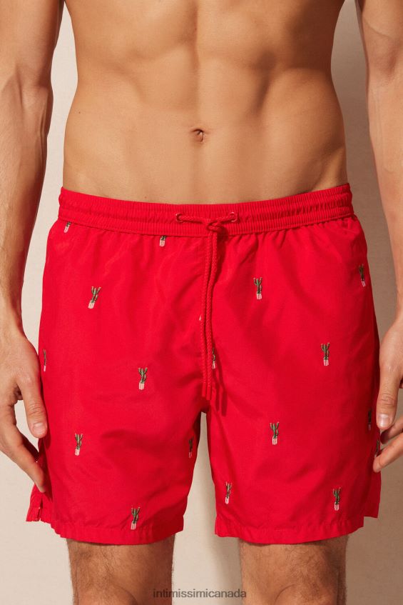 Apparel CA Intimissimi Men Cactus-Embroidered Swim Shorts 258J-Cactus Embroidery Red DD6R6T428