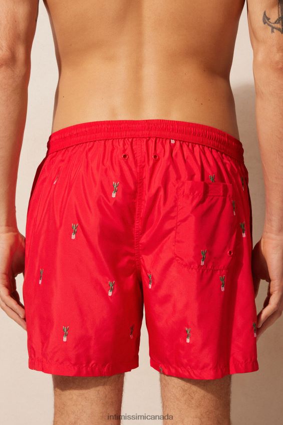 Apparel CA Intimissimi Men Cactus-Embroidered Swim Shorts 258J-Cactus Embroidery Red DD6R6T428