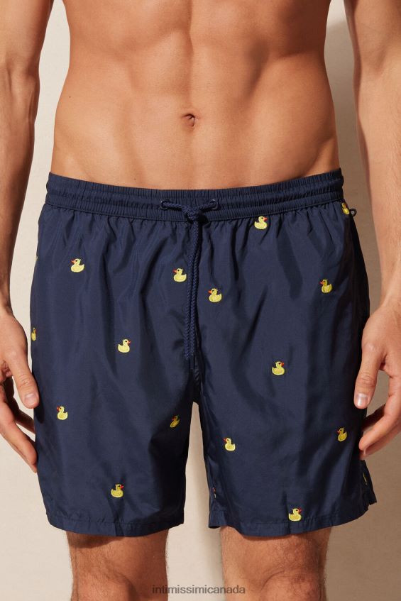 Apparel CA Intimissimi Men Duck-Embroidered Swim Shorts 251J-Rubber Duck Embroidery Deep Blue DD6R6T409