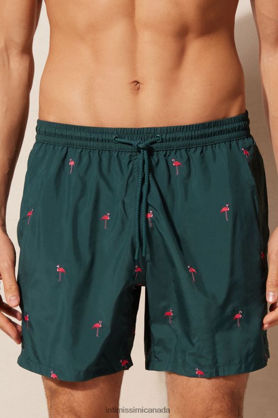 Apparel CA Intimissimi Men Flamingo-Embroidered Swim Shorts 254J-Flamingo Embroidery Dark Green DD6R6T432