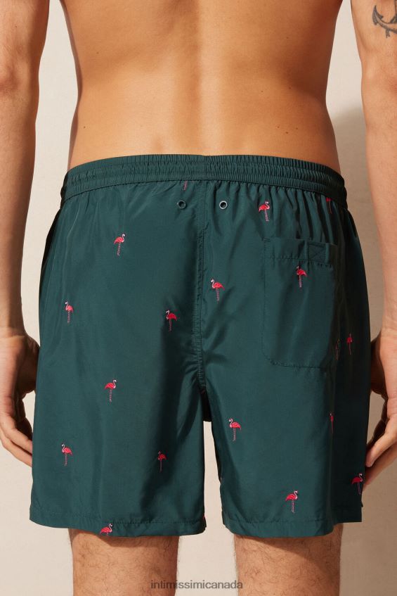 Apparel CA Intimissimi Men Flamingo-Embroidered Swim Shorts 254J-Flamingo Embroidery Dark Green DD6R6T432
