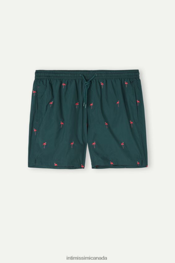 Apparel CA Intimissimi Men Flamingo-Embroidered Swim Shorts 254J-Flamingo Embroidery Dark Green DD6R6T432