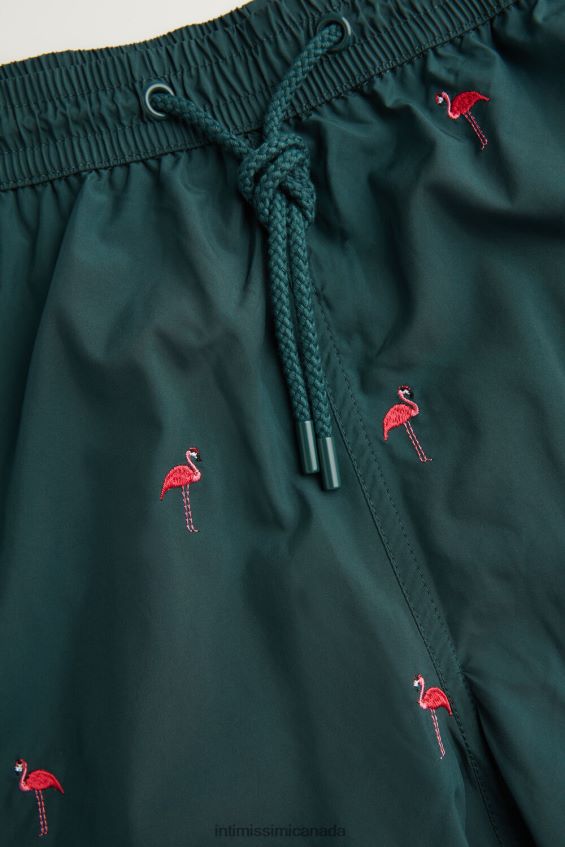 Apparel CA Intimissimi Men Flamingo-Embroidered Swim Shorts 254J-Flamingo Embroidery Dark Green DD6R6T432
